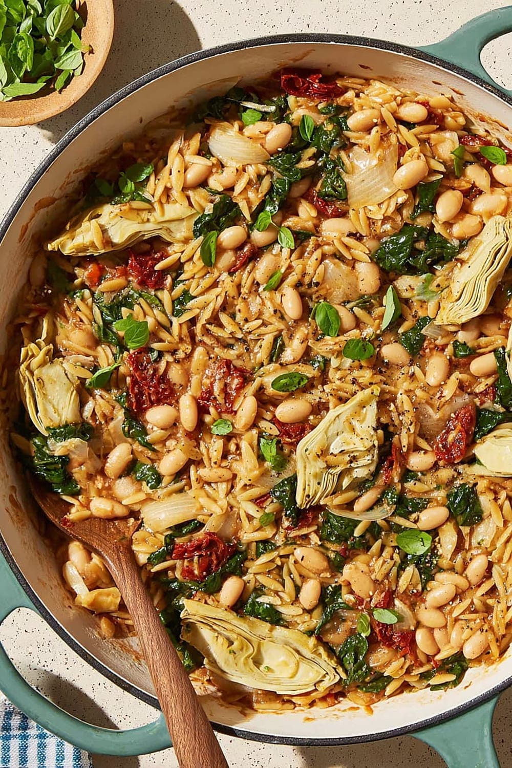 One-Pot White Bean, Spinach & Sun-Dried Tomato Orzo