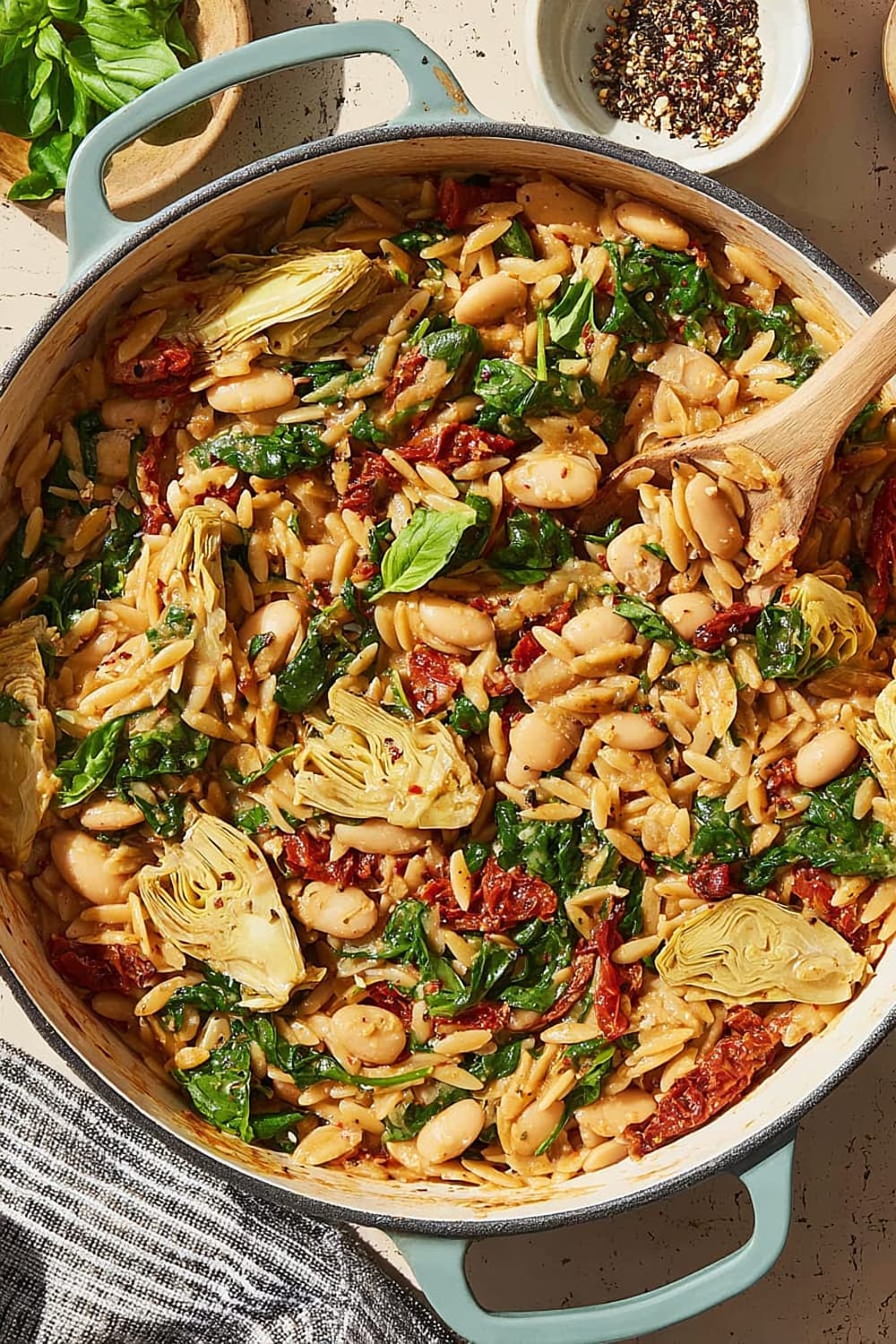 One-Pot White Bean, Spinach & Sun-Dried Tomato Orzo