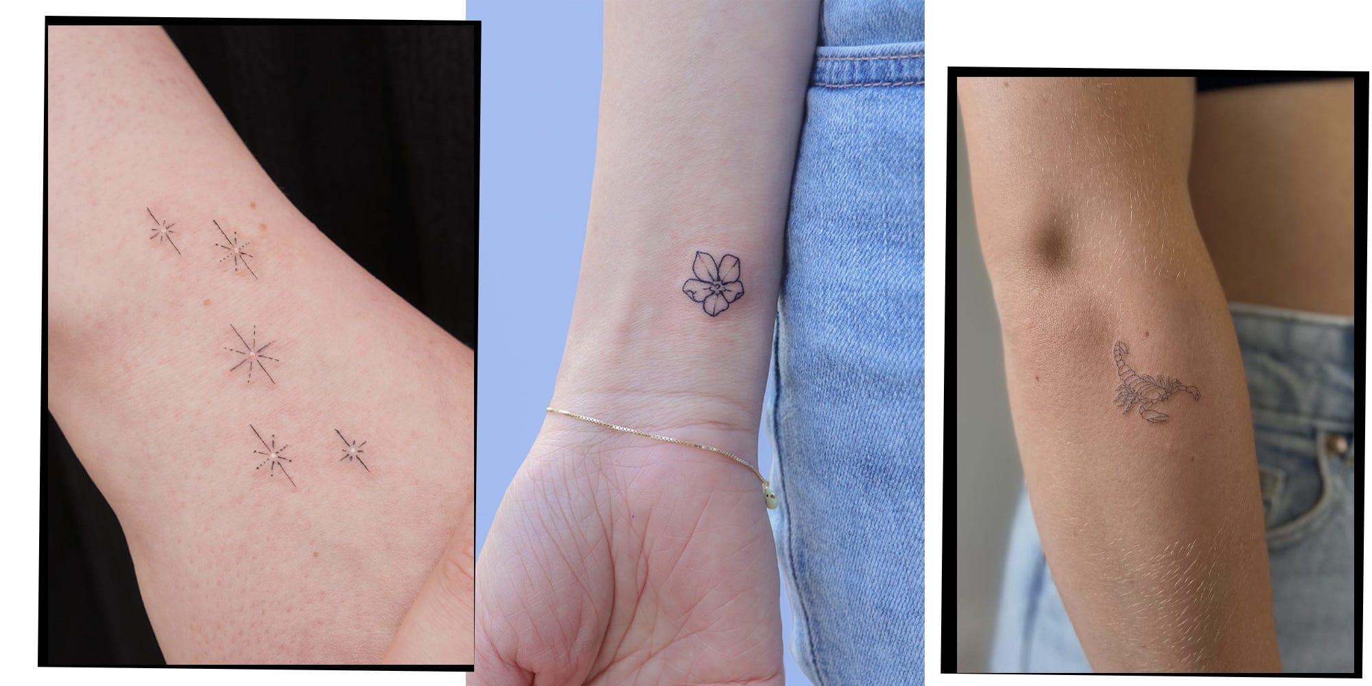 Delicate minimalist designs scattered across these arms tell a story of cosmic wonder and earthbound beauty ✨ The fine line work creates an ethereal constellation on the forearm, while tiny florals and celestial motifs dance along the skin with whisper-soft precision. Each piece feels like a secret symbol, perfectly sized for those who prefer their ink subtle yet meaningful.