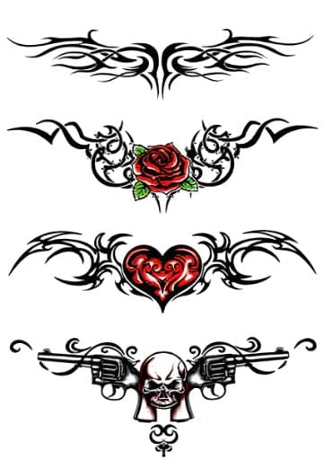**Symmetrical tribal wings spread gracefully across the skin, their flowing lines creating a sense of movement and freedom.** These bold black designs would look stunning as shoulder blade or lower back pieces, symbolizing protection and spiritual ascension.
**Thorny vines intertwine with passionate red roses in this romantic tribal fusion design.** The contrast between the sharp, angular tribal elements and the soft, organic florals creates a beautiful balance of strength and femininity 🌹
**A crimson heart takes center stage, wrapped in protective tribal flames that seem to dance outward.** This powerful piece speaks to love that burns bright and fierce, making it perfect for those who wear their passion on their skin.
**Crossed revolvers frame a stoic skull in this edgy Western-inspired tribal design.** The intricate scrollwork and weaponry create a badass aesthetic that would make an incredible chest or back piece for anyone channeling outlaw energy.