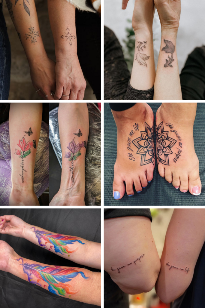 **Matching Tattoo Magic: Six Stunning Pairs That Celebrate Connection**
✨ Delicate compass roses bloom across two wrists like secret coordinates to each other's hearts, proving that the most meaningful tattoos whisper rather than shout.
Two graceful deer silhouettes mirror each other in perfect harmony, their minimalist lines capturing the gentle strength of a bond that transcends words.
Watercolor wildflowers cascade down these forearms in vibrant pink and purple hues, transforming skin into a living garden that celebrates growth and beauty together.
Sacred geometry meets spiritual connection as intricate mandalas unfold across both feet, creating a foundation of shared intention with every step forward.
Rainbow feathers take flight along these arms in an explosion of blues, purples, and coral, turning matching tattoos into wearable art that soars with possibility.
Poetry flows across inner thighs in elegant script, where intimate words become permanent reminders that some bonds are written in ink and sealed in trust.
