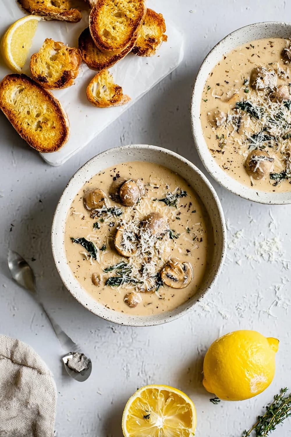 Creamy Mushroom Soup with Lemon and Thyme