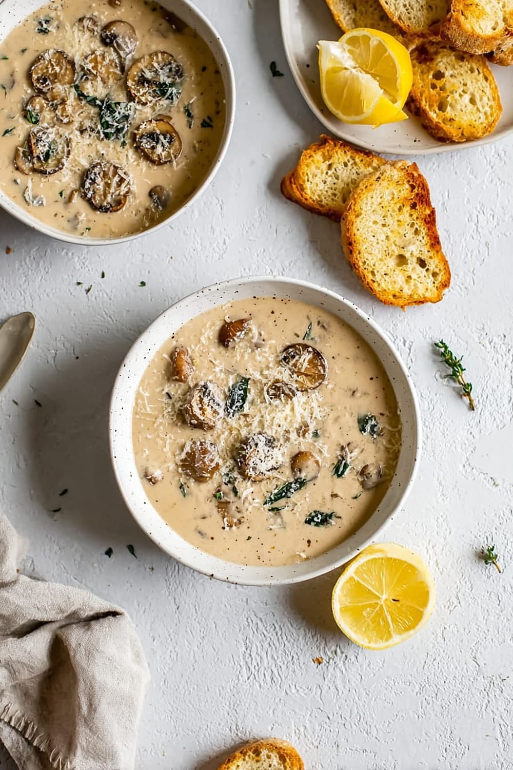 Creamy Mushroom Soup with Lemon and Thyme