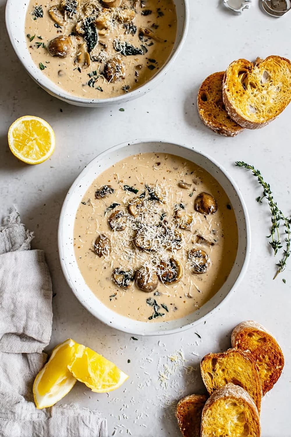 Creamy Mushroom Soup with Lemon and Thyme