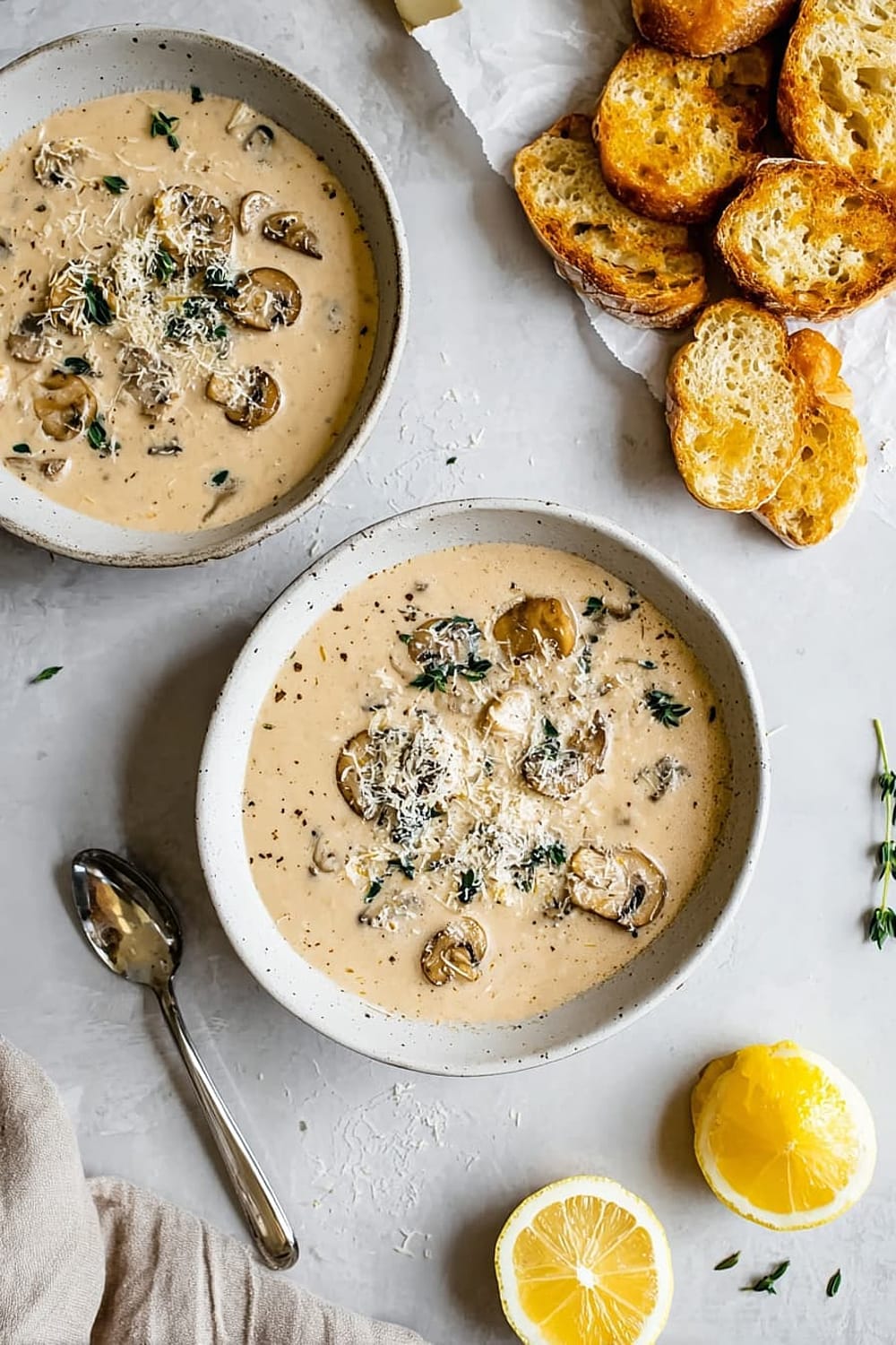 Creamy Mushroom Soup with Lemon and Thyme