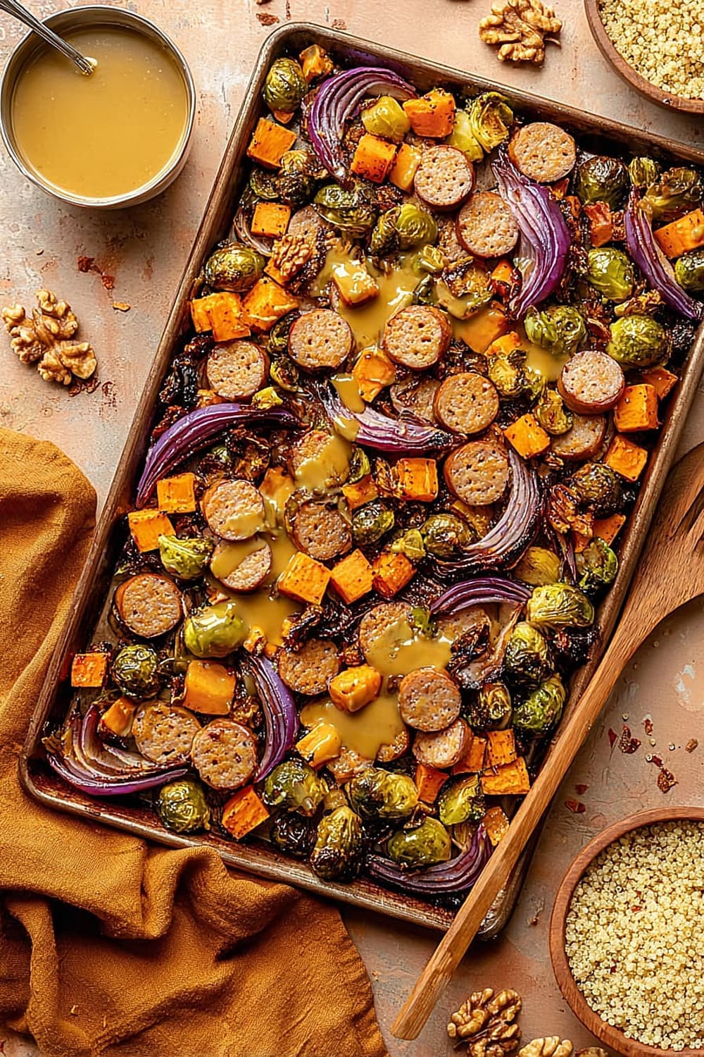 Fall Veggie Sheet Pan Dinner with Maple Mustard Sauce