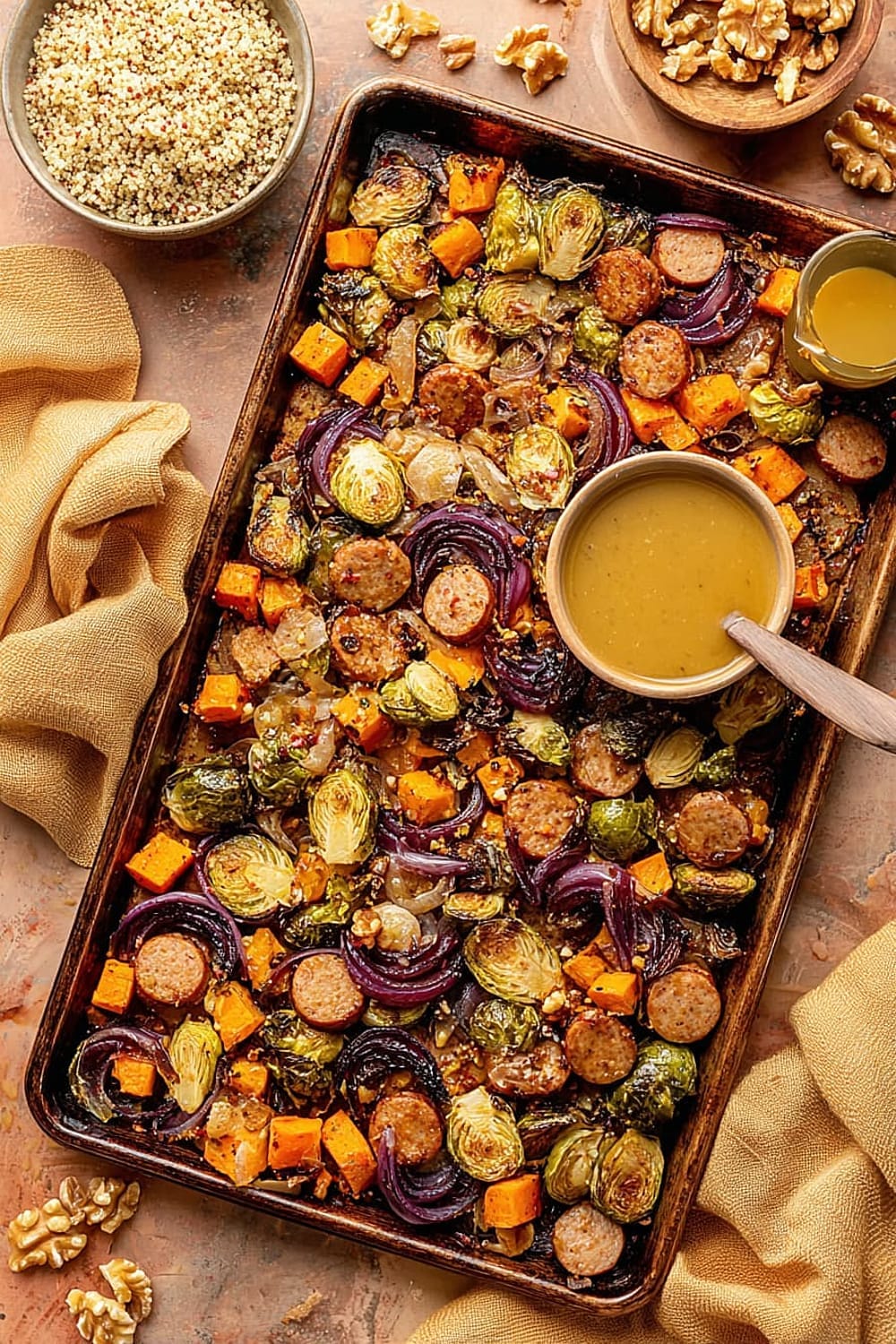 Fall Veggie Sheet Pan Dinner with Maple Mustard Sauce