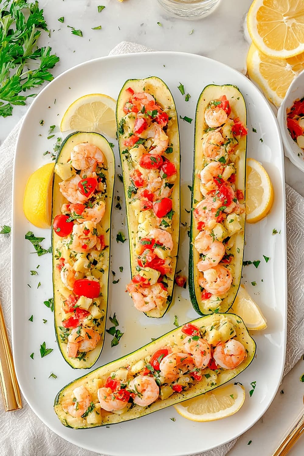 Shrimp Scampi Zucchini Boats