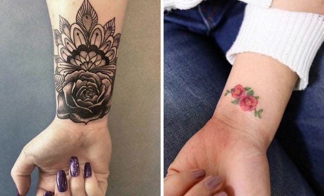 **Bold Mandala Meets Delicate Rose: A Study in Contrasts** 

Two completely different approaches to wrist ink showcase the versatility of floral tattoos. The dramatic black mandala with its intricate geometric patterns and bold rose creates a statement piece that commands attention, while the tiny watercolor roses offer a whisper of color and femininity. Whether you prefer making a bold declaration or keeping things sweetly subtle, both prove that wrist tattoos can be absolutely stunning ✨