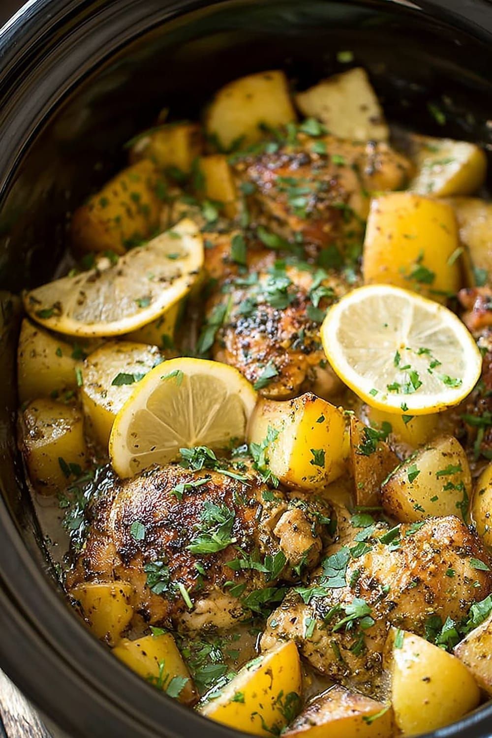 Greek Slow Cooker Lemon Chicken and Potatoes