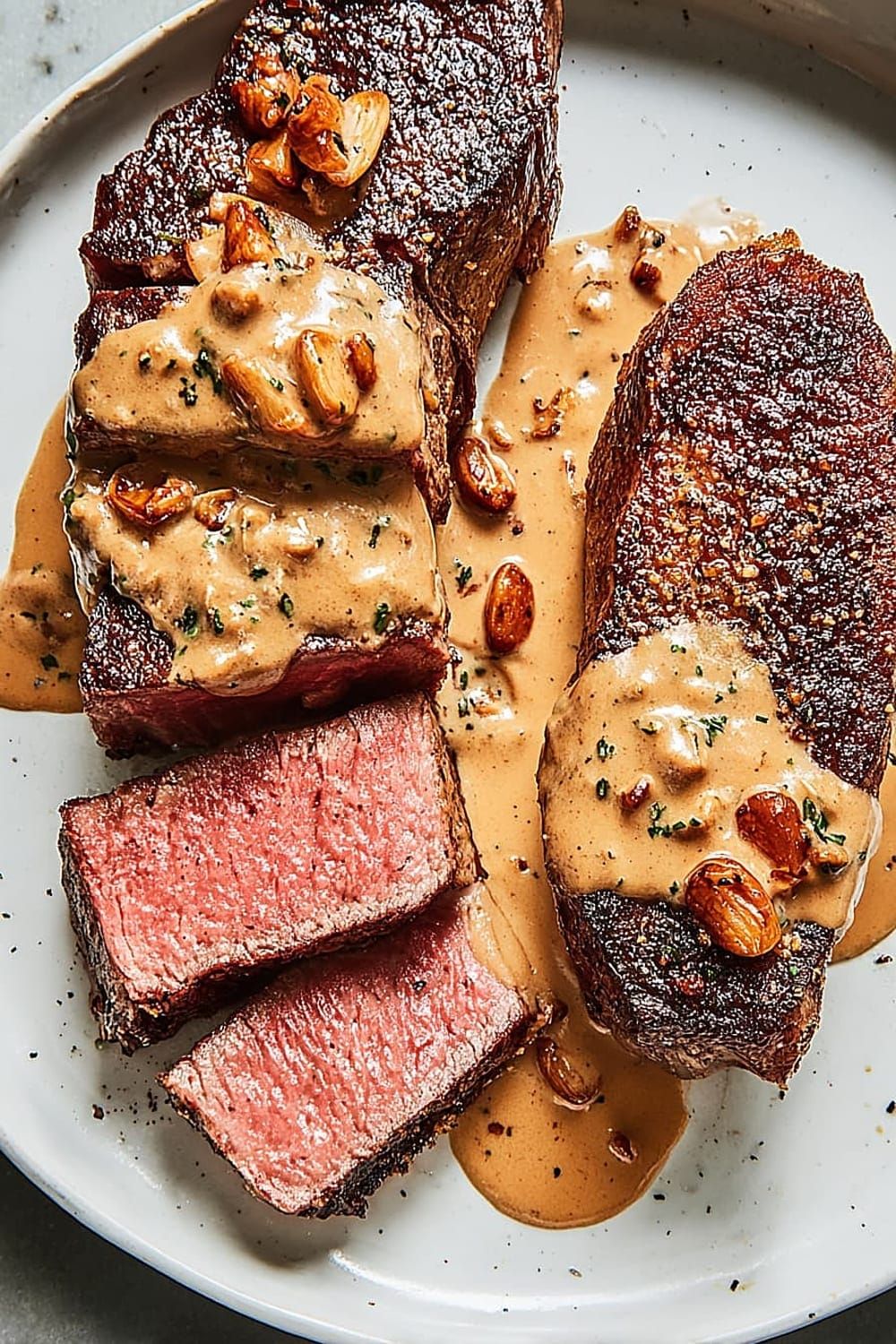 Best Steak With Creamy Bourbon Garlic Sauce