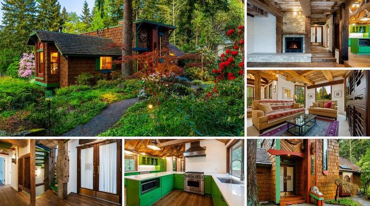 I can't get over the green cabinets in this lakefront cabin