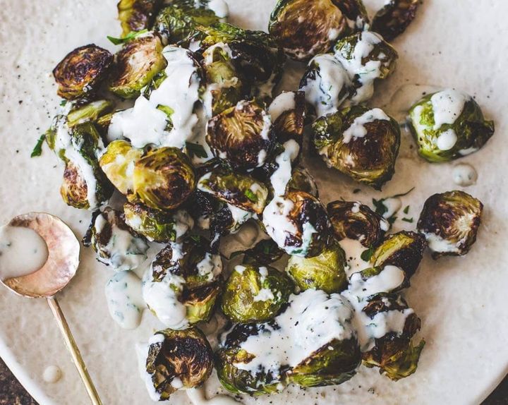 Roasted Brussels Sprouts with Lemon Tahini Sauce