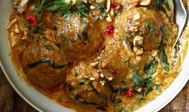 Thai Chicken Meatballs in Peanut Sauce