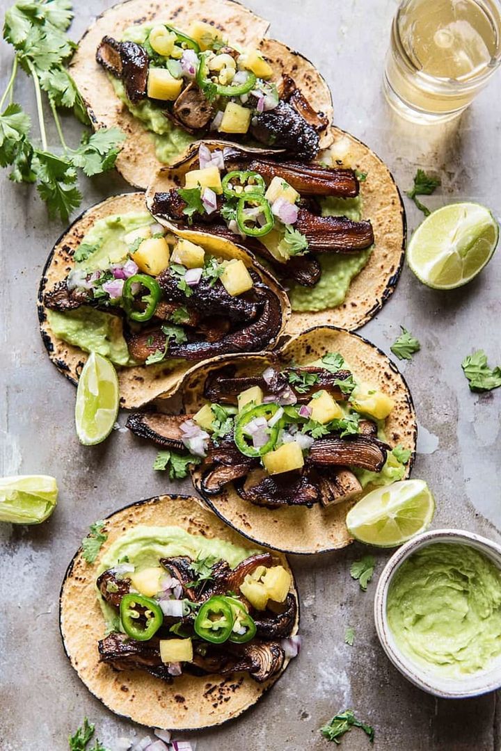 Asada Mushroom Tacos with Lime Smashed Avocado