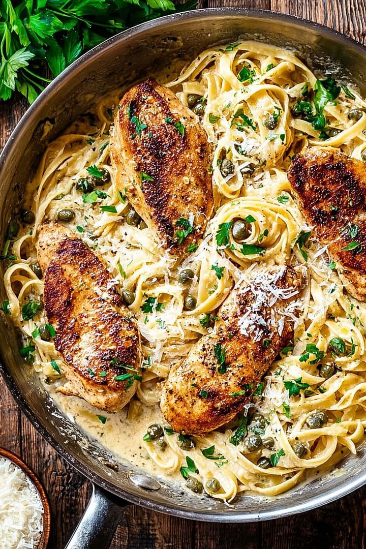 Creamy Lemon Chicken Piccata Fettuccine
