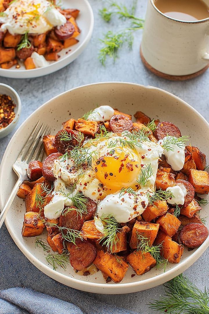 Air Fryer Sweet Potato and Chorizo Hash