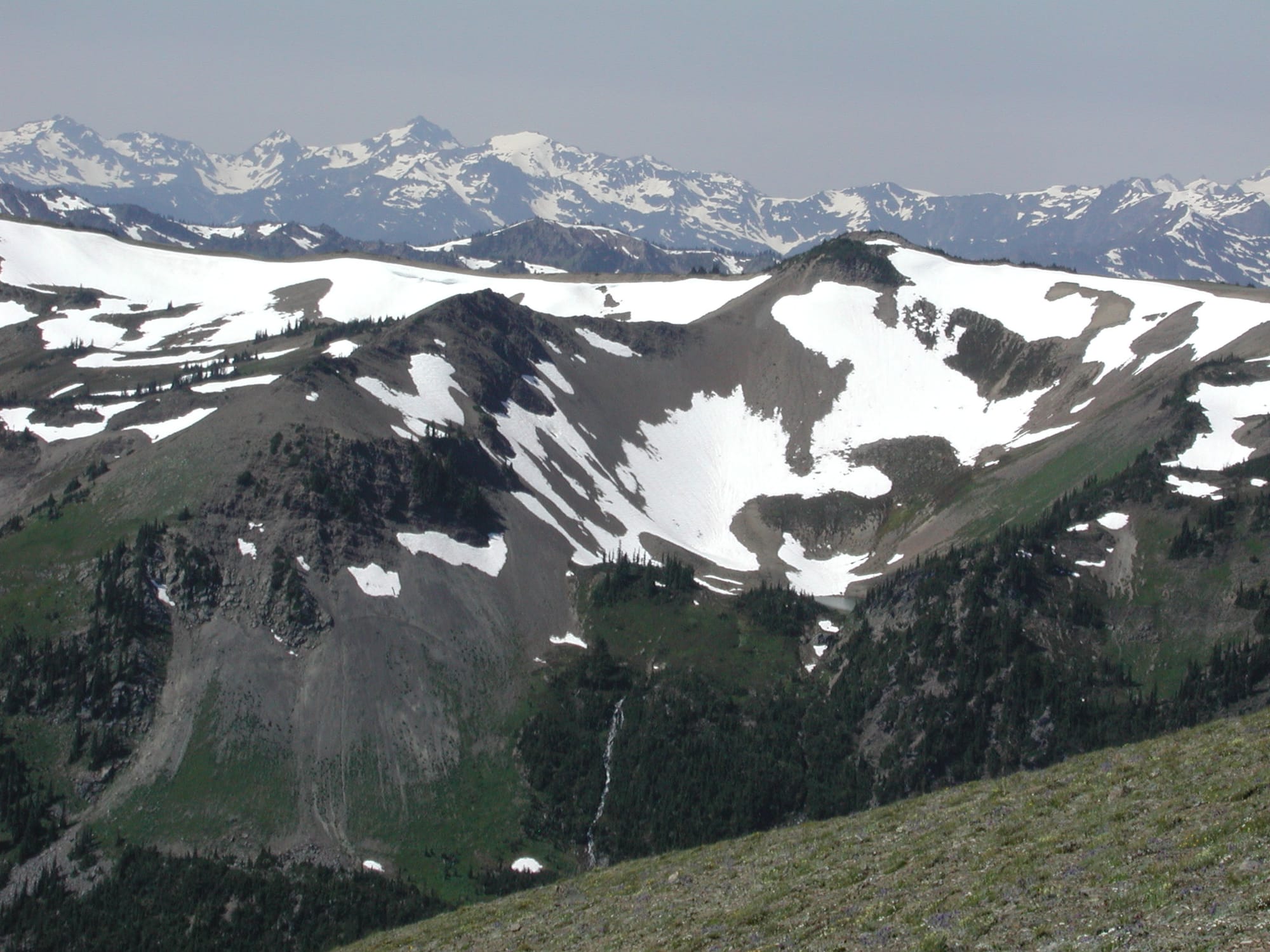 A long view into the interior of Olympic National Park from Grandview Ridge.