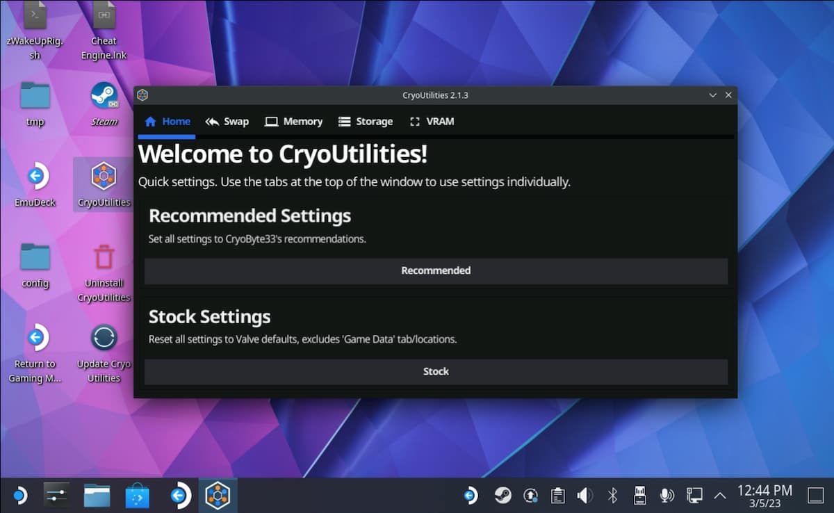 Screenshot of Steam Deck showiny CryoUtilities.