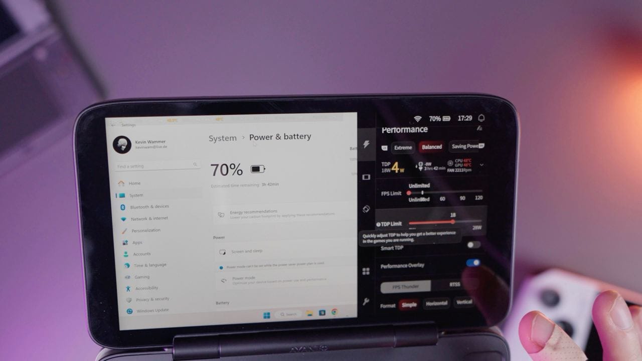 Battery settings on the Flip KB handheld