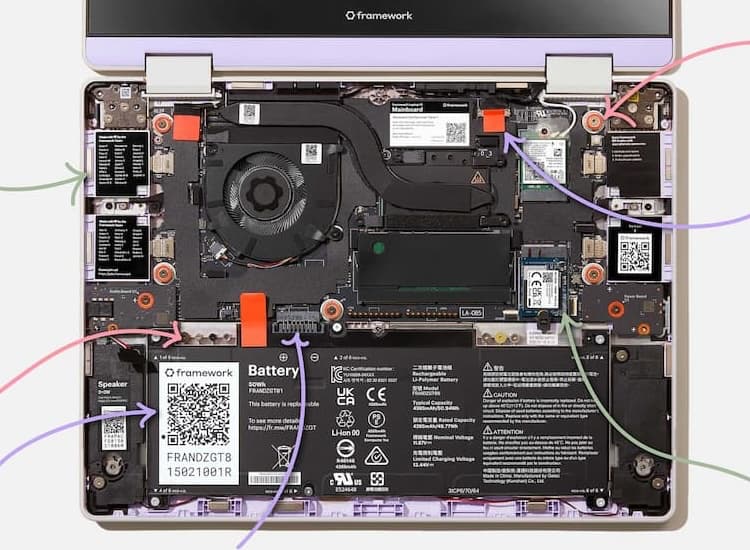 Inside the modular Framework Laptop 12