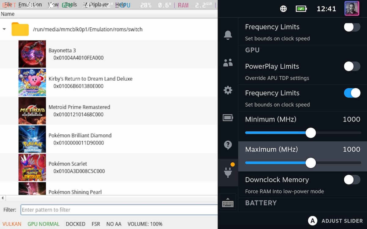 Screenshot of Steam Deck Overlay showing PowerTools.