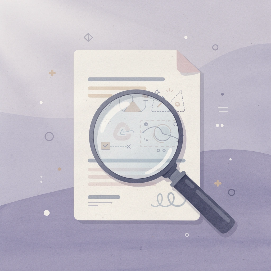 Magnifying glass examining hidden liabilities and risks