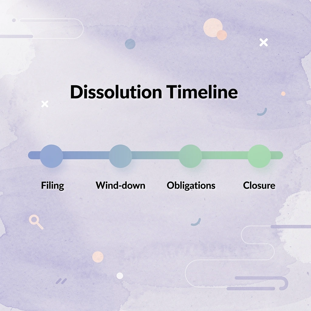 Timeline showing dissolution process stages