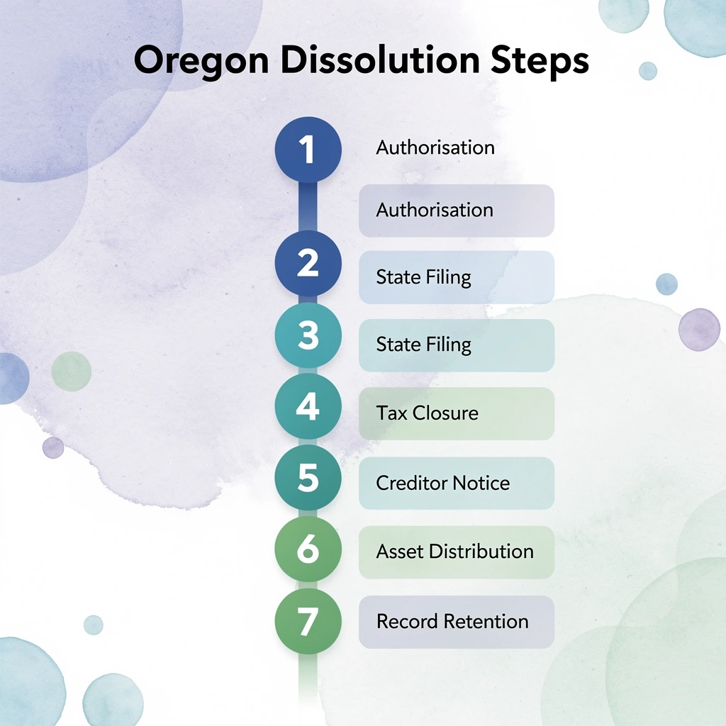 Seven sequential steps for Oregon business dissolution