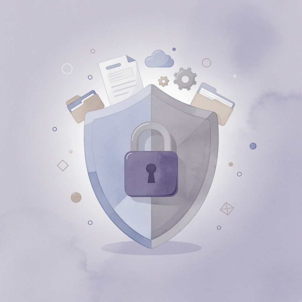 Shield protecting business documents representing compliance protection