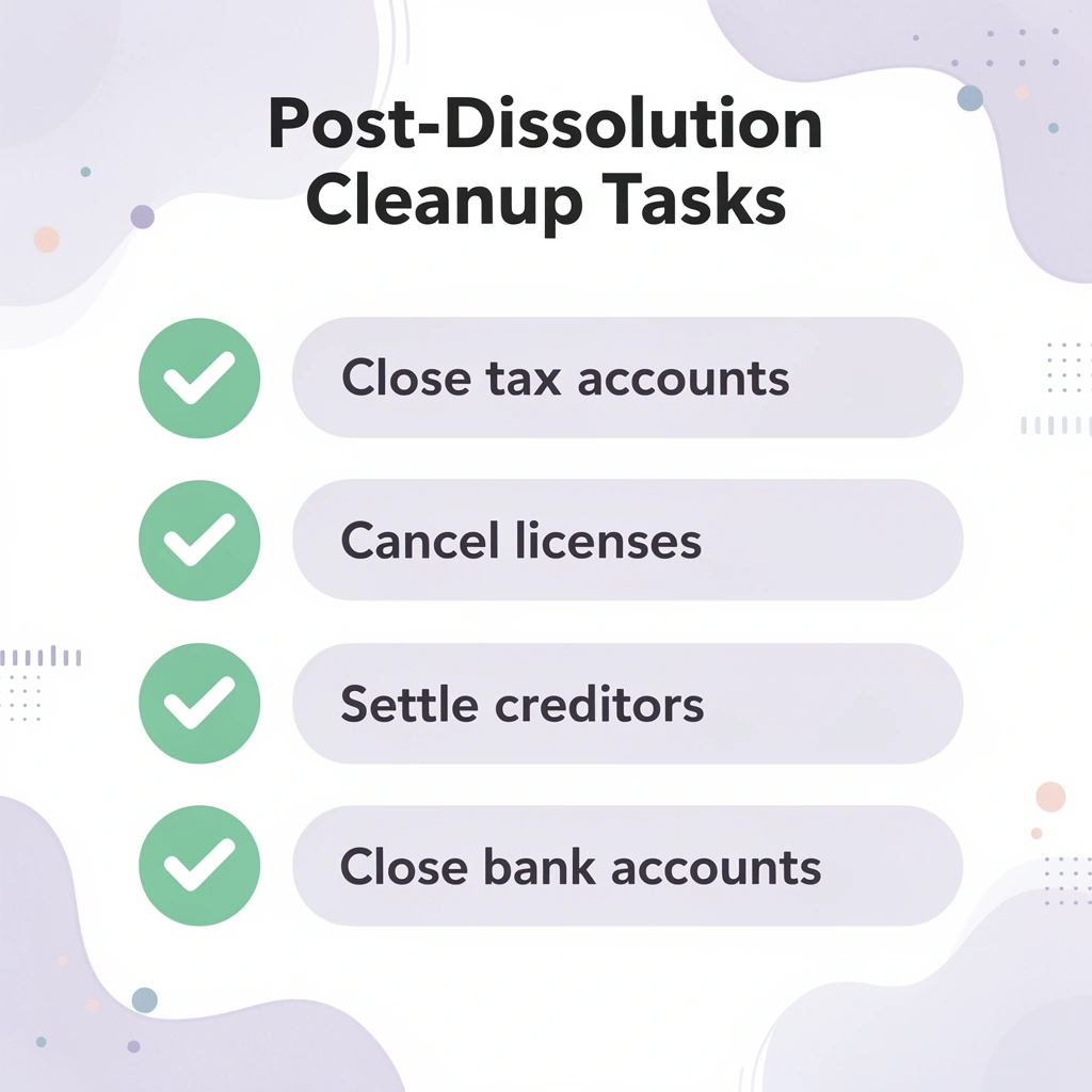 Checklist of essential tasks required after filing dissolution paperwork