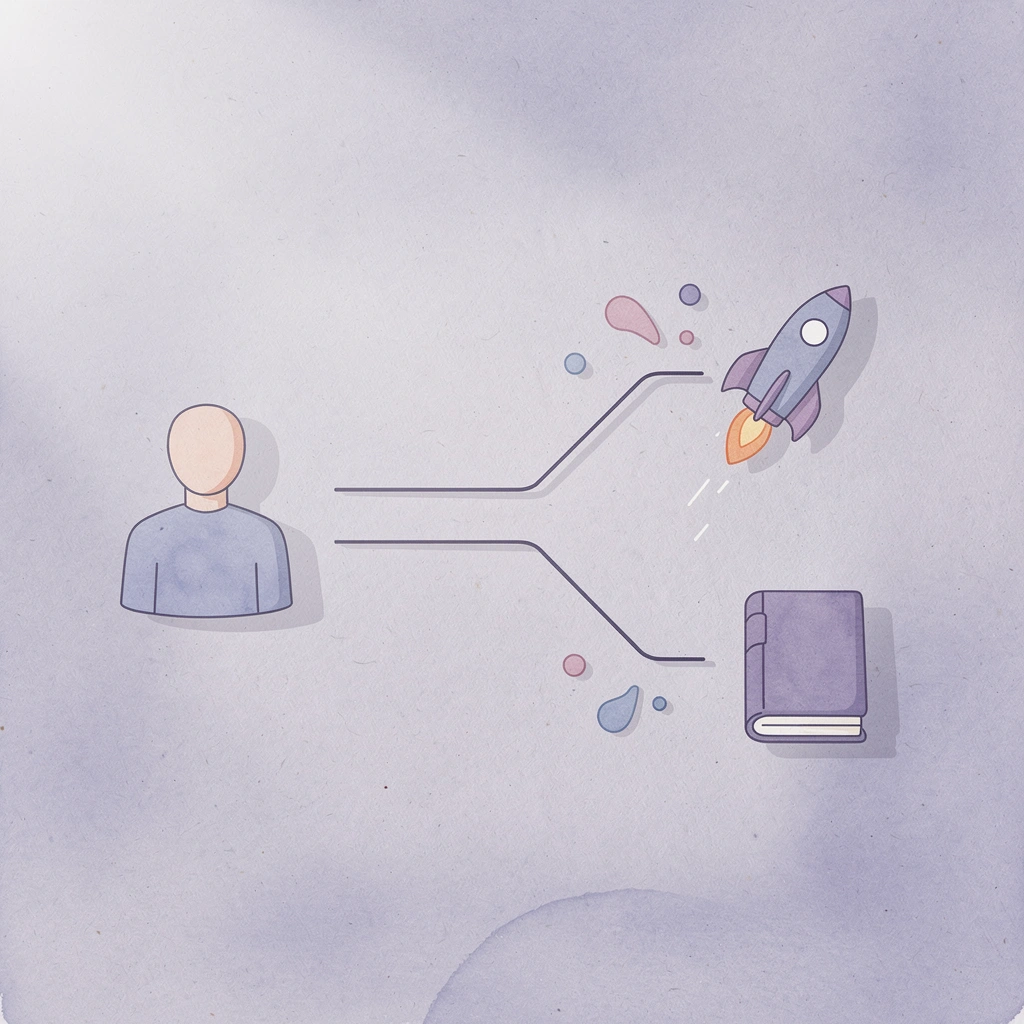 Icon showing one path splitting into correct and incorrect dissolution approaches