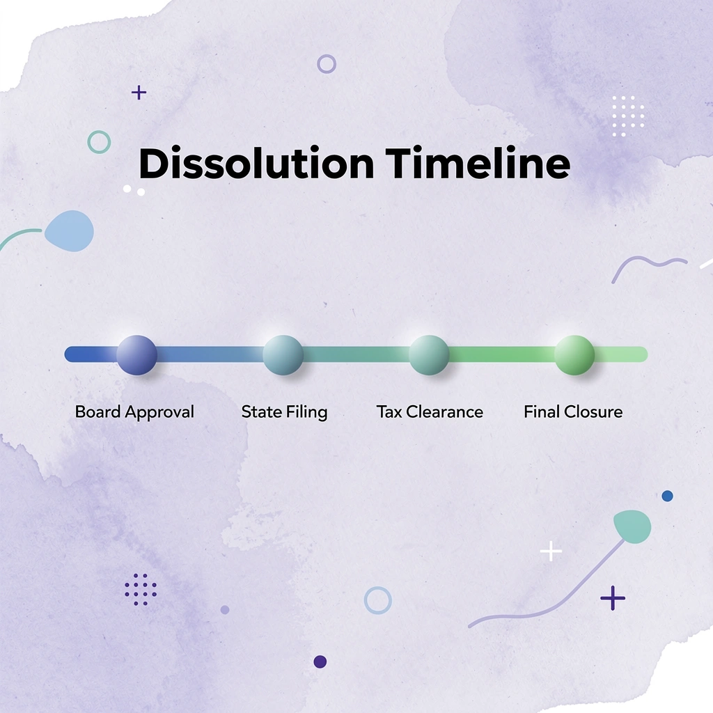 Timeline showing 4 stages of corporate dissolution process