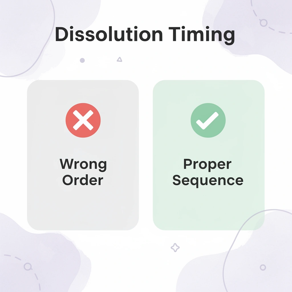 Before and after comparison showing wrong vs proper dissolution timing