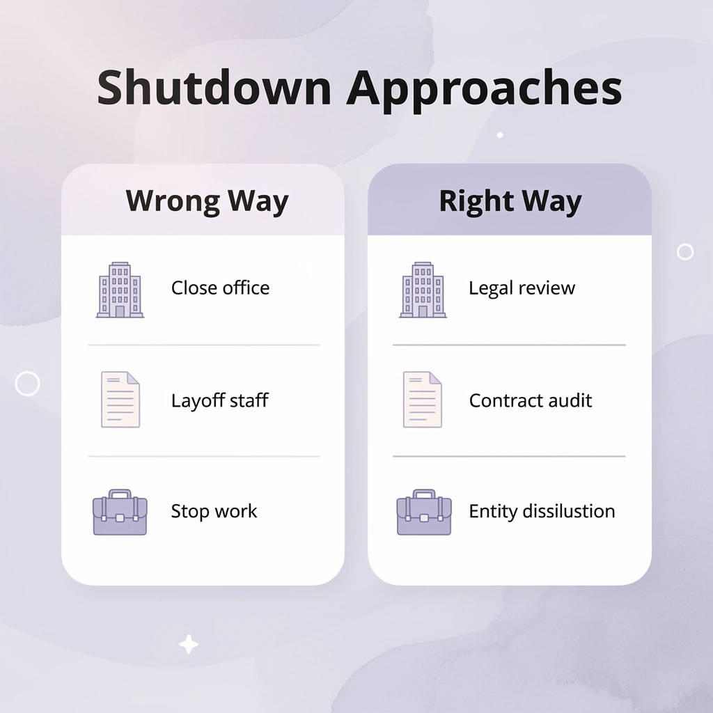 Comparison table showing wrong versus right shutdown approaches