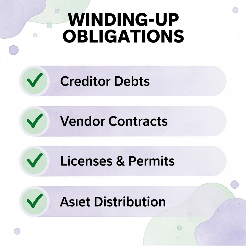 Checklist infographic of key winding-up obligations for Hawaii LLC closure