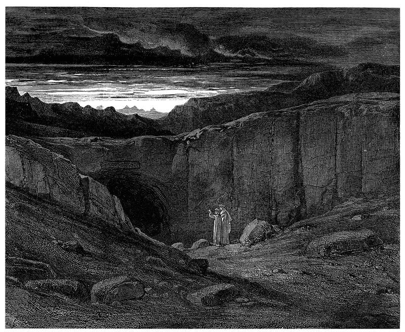 Gustave Doré’s illustration to Dante’s Inferno. Plate VIII: Canto III: The gate of Hell. “Abandon all hope ye who enter here”