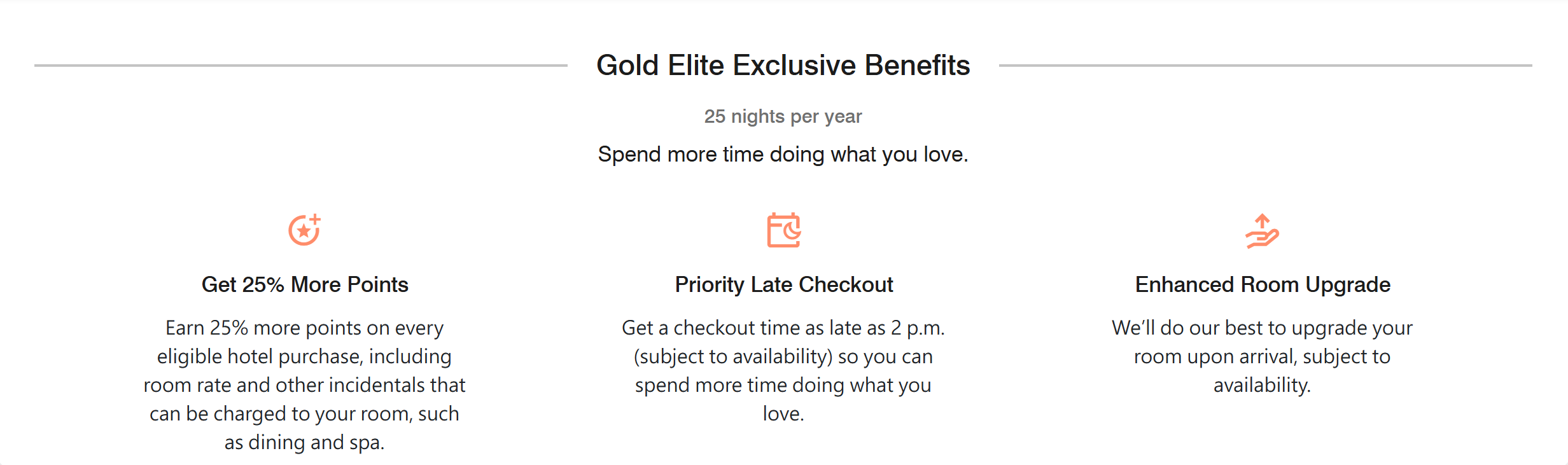 Marriott Bonvoy 萬豪旅享家Gold Elite會員福利。(資料來源：Marriott官方網站)