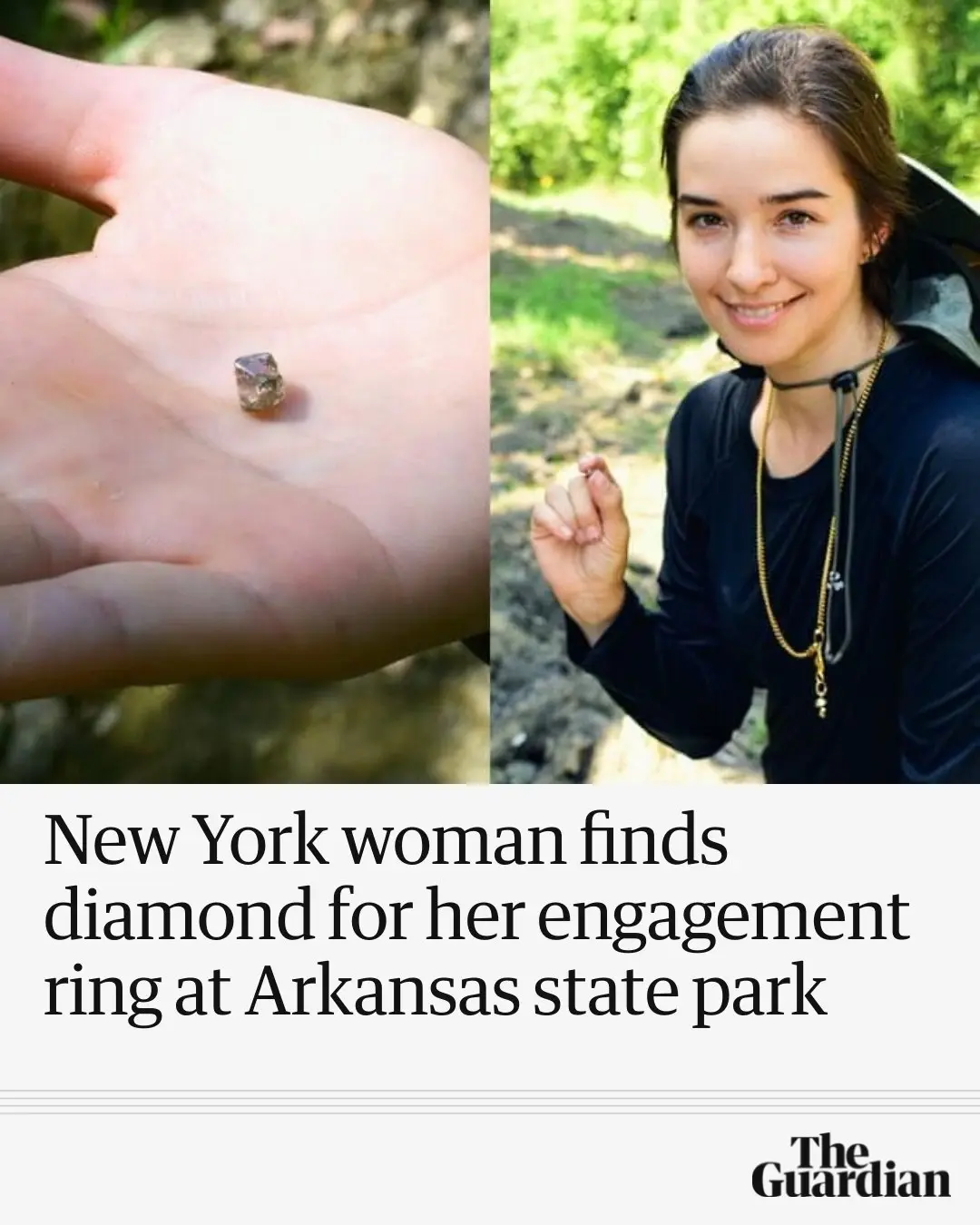 美國傳媒報章,紐約女子喺美國鑽石坑州立公園搵到2.3克拉鑽石。(資料來源:The Guardian)