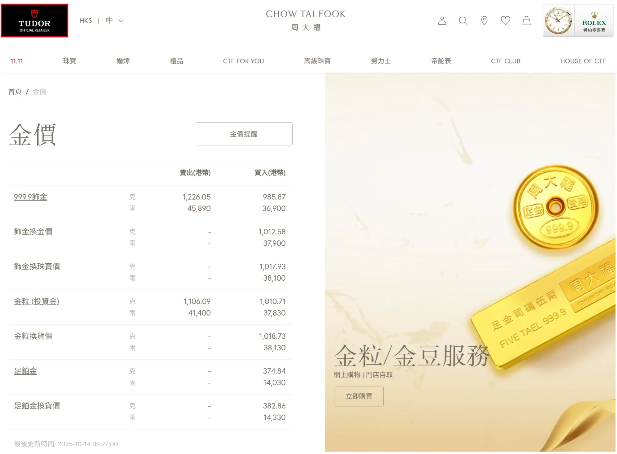金行公布嘅參考金價。(資料來源：周大福)