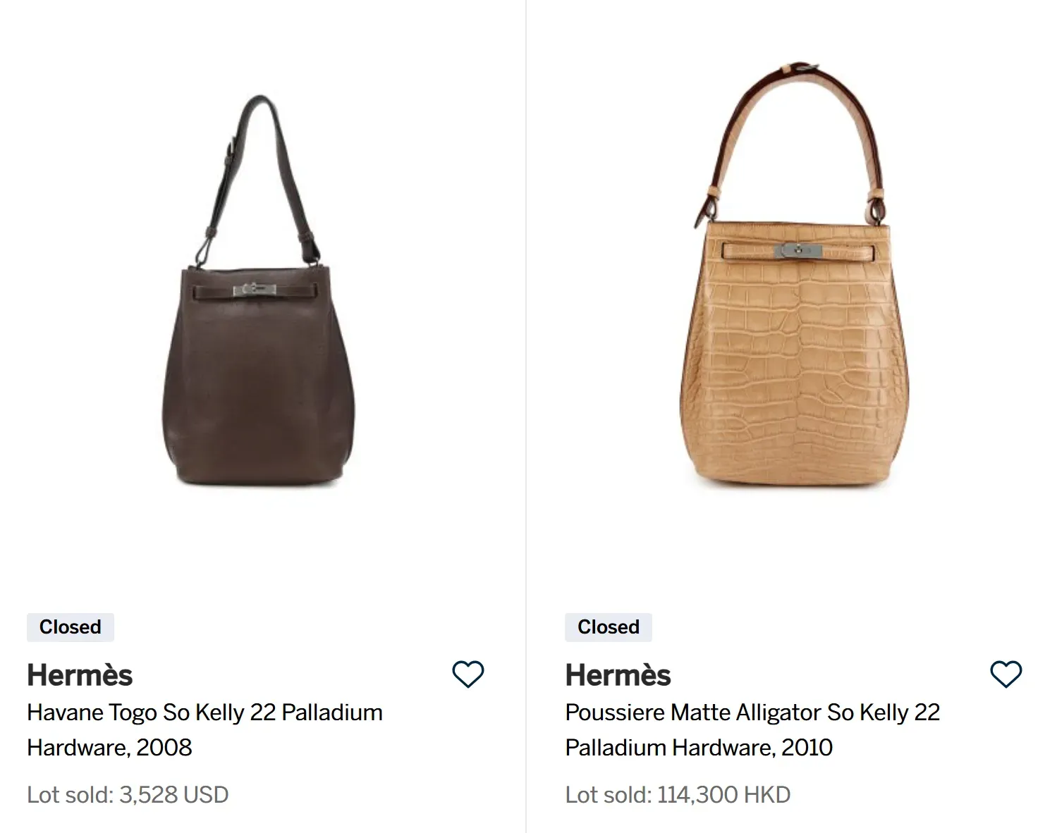 停產近十年嘅Hermès So Kelly 22 (資料來源：Sotheby官方網站)