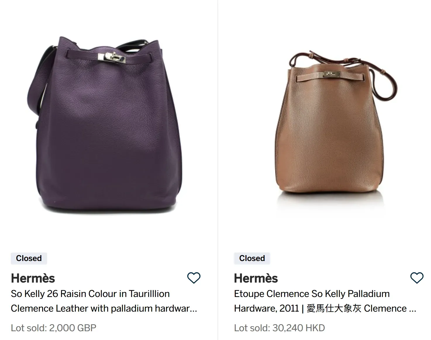 停產近十年嘅Hermès So Kelly 26 (資料來源：Sotheby官方網站)