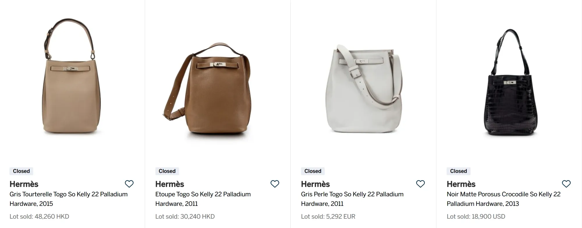 停產近十年嘅Hermès So Kelly&nbsp;二手成交價&nbsp;(資料來源：Sotheby官方網站)
