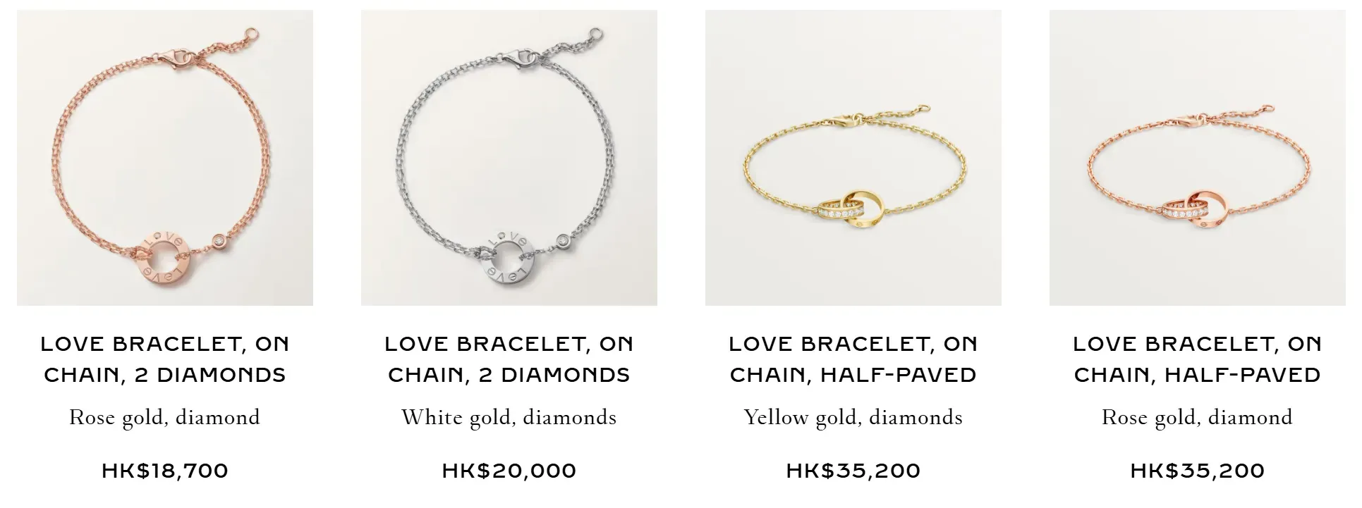 Cartier LOVE 鏈帶設計官方售價。(資料來源:Cartier官方網站)