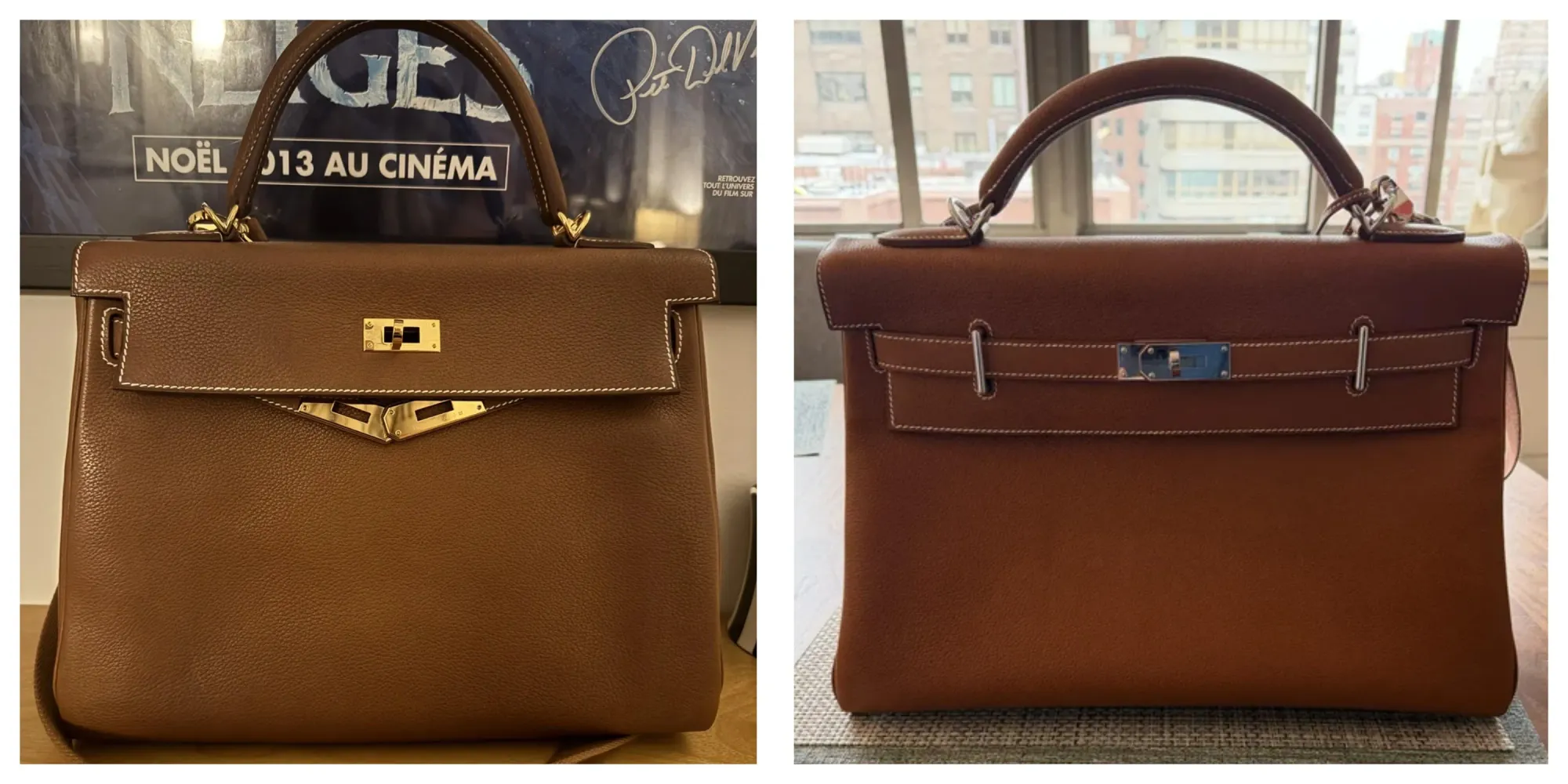 左為&nbsp;Barenia、右為&nbsp;Barenia Faubourg，兩者同樣會隨時間使用逐漸形成&nbsp;patina（即皮革隨歲月產生嘅自然光澤與色澤變化），呈現出獨特嘅使用痕跡與層次感。