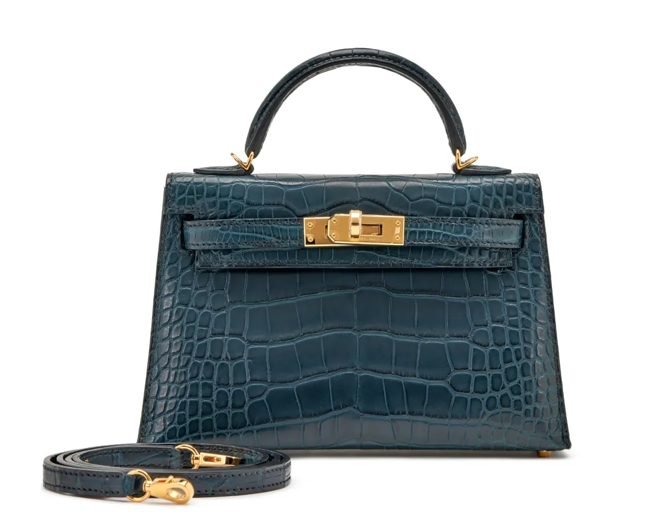 Hermès Mini Kelly II Vert Rousseau&nbsp;（深墨綠）Matte Alligator&nbsp;