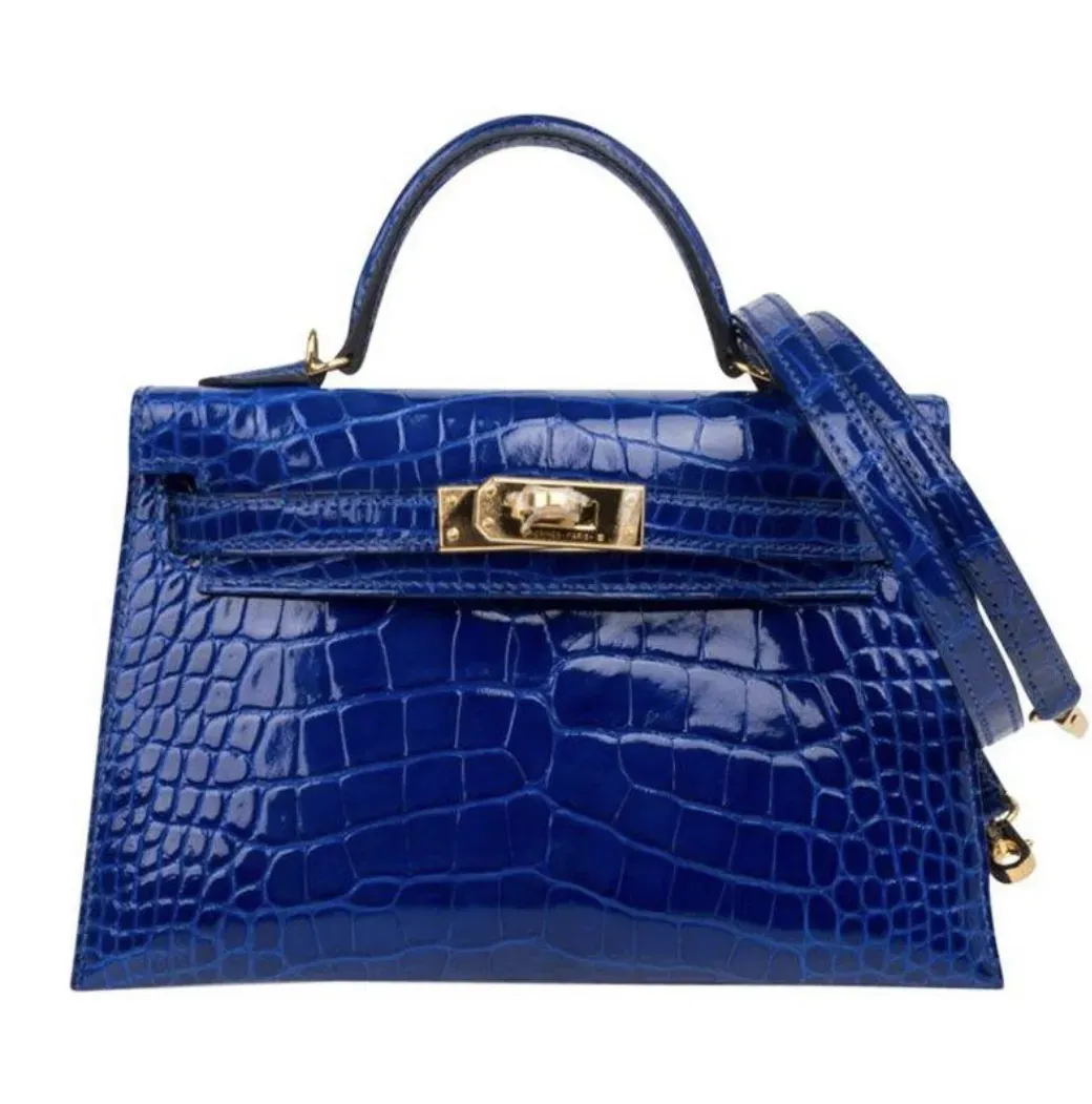 Hermès Mini Kelly II Bleu Electrique（電光藍）&nbsp;Alligator Lisse (Shiny) Gold Hardware