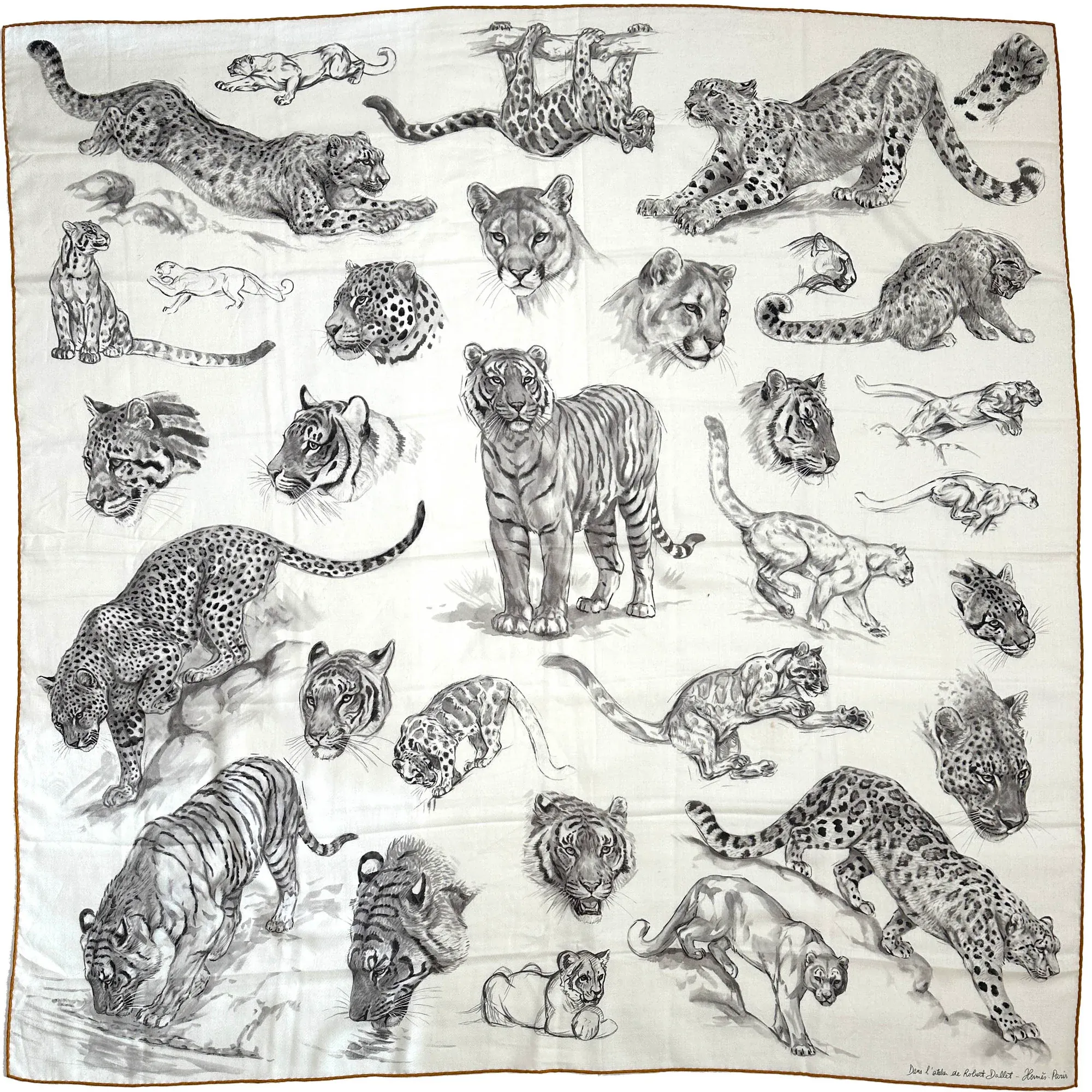 Dans l’Atelier de Robert Dallet Hermès Cashmere Silk 140,設計靈感來自 Robert Dallet 嘅動物畫作。