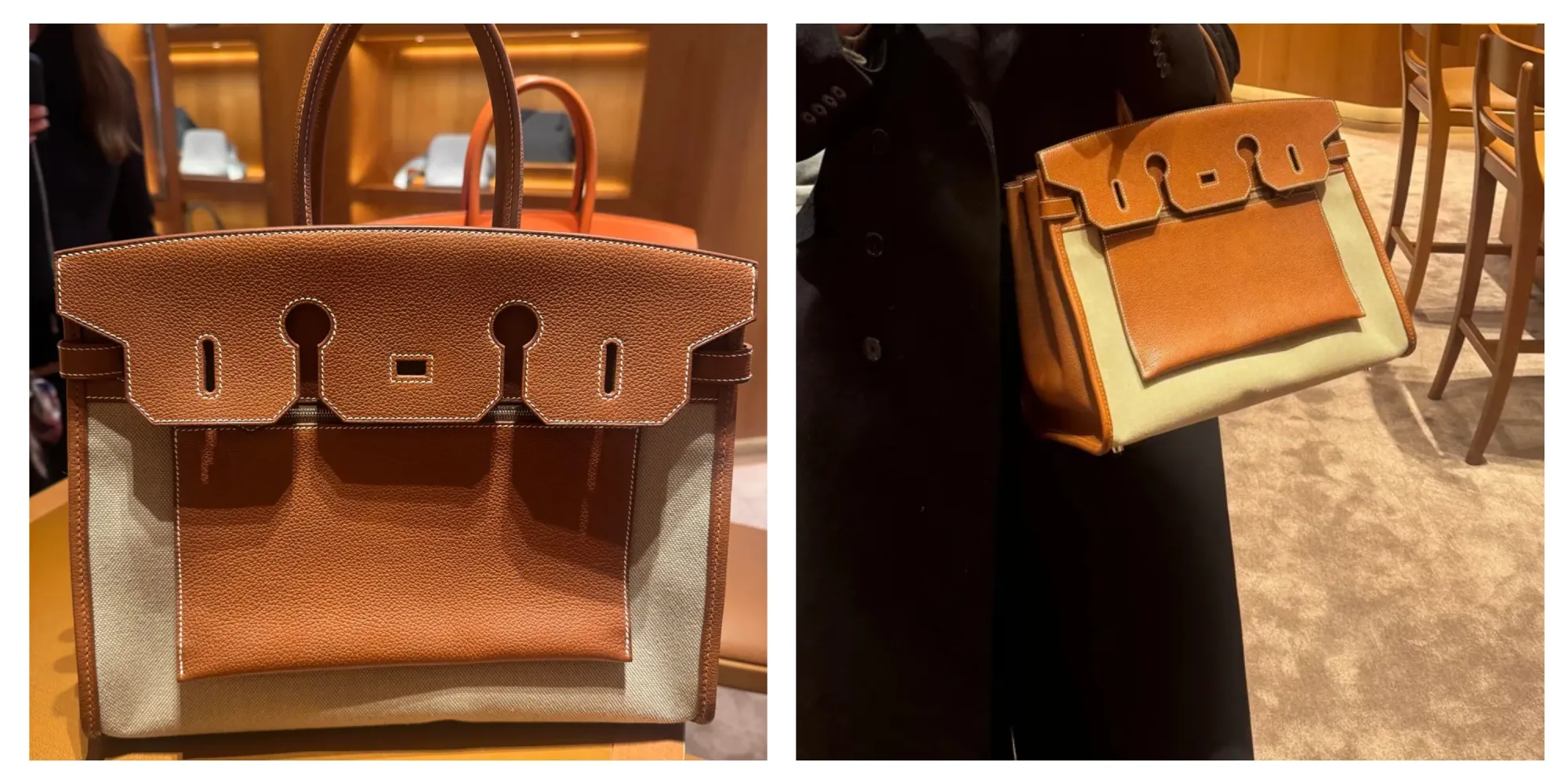 有用家分享到店內試袋時接觸到 Birkin 35 À l’Envers(Fauve Barenia Faubourg 配色),雖然重量較傳統款稍重,但外觀吸引。