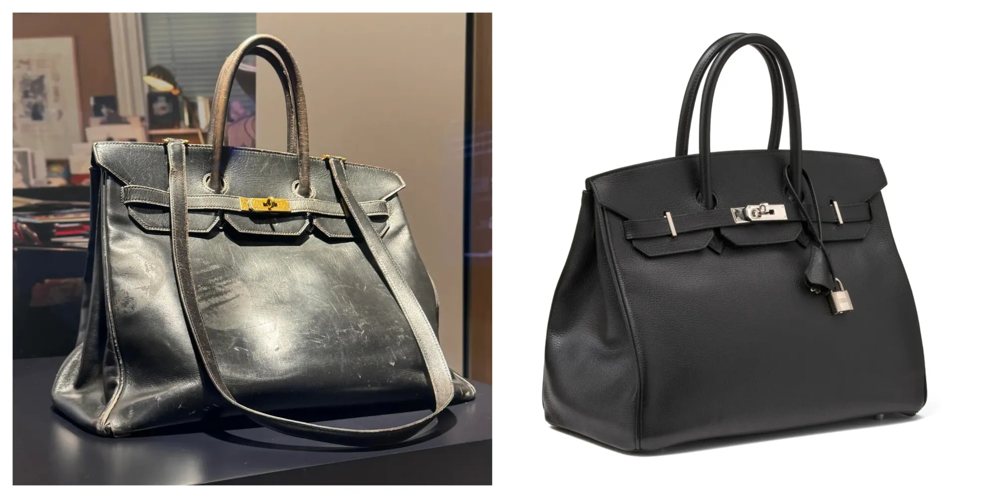 原型包&nbsp;vs&nbsp;現時&nbsp;Birkin 35&nbsp;對比照